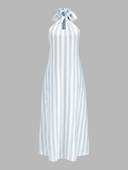 Striped Cotton Halter Maxi Dress