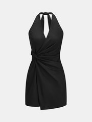 Twisted Halter Cotton Linen Mini Dress