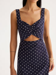 Polka Dot Cutout Cotton Linen Maxi Dress