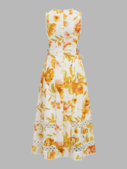 Floral Print Lace Inset Maxi Dress