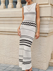 Striped Crochet Knit Maxi Dress