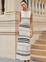 Striped Crochet Knit Maxi Dress