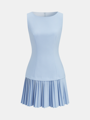 Boat Neck Sleeveless Pleated Mini Dress