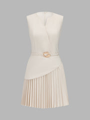 Sleeveless Belted Pleated Mini Dress