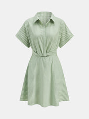 Striped Short Sleeve Tie-Back Shirt Dress