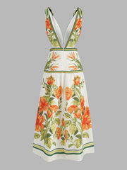 Knot-Strap Floral Print Cutout Midi Dress
