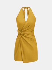 Twisted Halter Cotton Linen Mini Dress