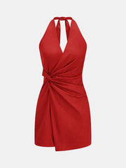 Twisted Halter Cotton Linen Mini Dress