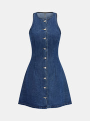 Button Front Sleeveless Denim Mini Dress
