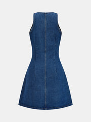 Button Front Sleeveless Denim Mini Dress