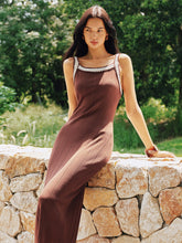 Contrast Crochet Trim Rib Knit Midi Dress