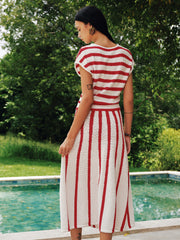 Striped Textured Knit Midi Dress