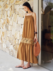 Floral Lace Panel Tiered Maxi Slip Dress