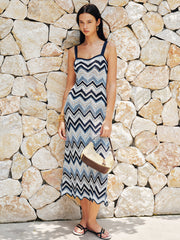 Chevron Open Knit Midi Slip Dress