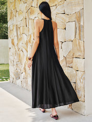 Bead Cutout Neck Crinkle Maxi Dress
