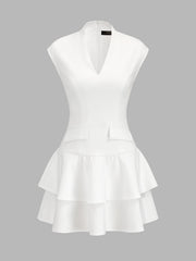 V Neck Sleeveless Tiered Ruffle Mini Dress
