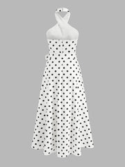 Polka Dot Halter Belted Cotton Midi Dress