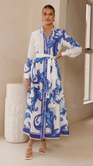 Lucia Long Sleeve Maxi Dress - Sapphire Print