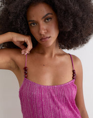 Cerita Mini Dress with Beads in Shimmer Plisse Hot Pink