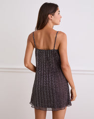 Cheria Mini Dress in Shimmer Plisse Brown