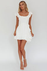 Thinkin' Bout You Ruffle Trim Waist-Tie Dress White