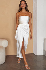 Gianna Strapless Waist Tie Midi Dress White
