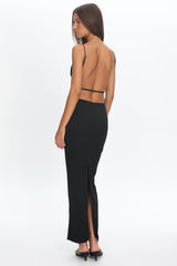 Yindi Backless Boat Neck Maxi Dress Black