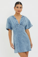 Jessika Pleated Bust Mini Dress Denim Blue