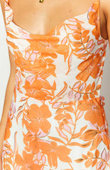 Cambri Orange Floral Chiffon Maxi Dress