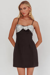 Sweet Caroline Sequin Twist Mini Dress Black/Silver