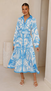Madeline Long Sleeve Midi Dress - Portofino Azure