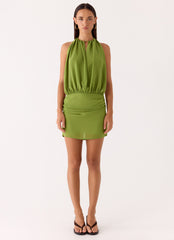 Dialed In Chiffon Mini Dress - Fern Green