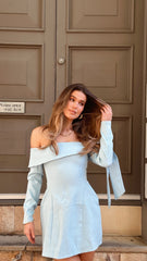 Halen Long Sleeve Mini Dress - Blue