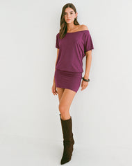 Edwina Off the Shoulder Mini Dress in Deep Purple