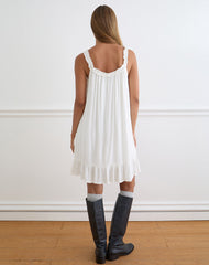 Elowen Frill Mini Dress in Crinkle Off White