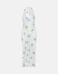 Fadwa Midi Dress in Floral Stripe Cream