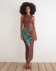 Fay Midi Dress in Brown with Blue Desert Rose