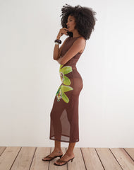 Fay Midi Dress in Brown with Green Dendrobium Flower