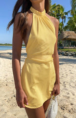 Florida Yellow Satin Mini Dress