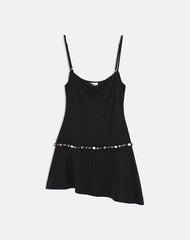 Gussie Mini Dress with Shell Trim in Cupro Black
