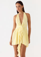 Guide You Halter Neck Mini Dress - Yellow