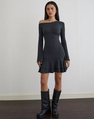 Hongsai Mini Dress in Oblique Stripe Ocean Storm