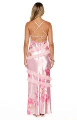 Inara Pink Floral Print Ruffle Prom Dress