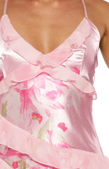 Inara Pink Floral Print Ruffle Prom Dress