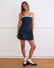 Jesamine Bandeau Dress in Dark Navy with Lace Trim