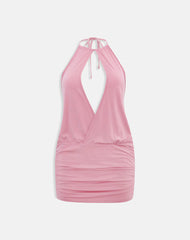 Jolicia Halterneck Mini Dress in Cupro Pink