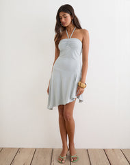 Juvela Halterneck Mini Dress in Cupro Ice Blue