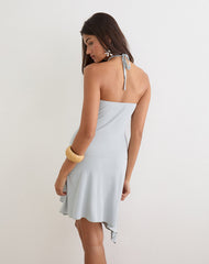Juvela Halterneck Mini Dress in Cupro Ice Blue