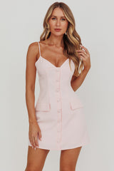 So Good Front Button Mini Dress Ice Pink