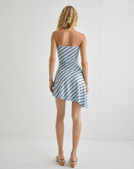 Kagari Mini Dress in Diagonal Stripe Light Blue